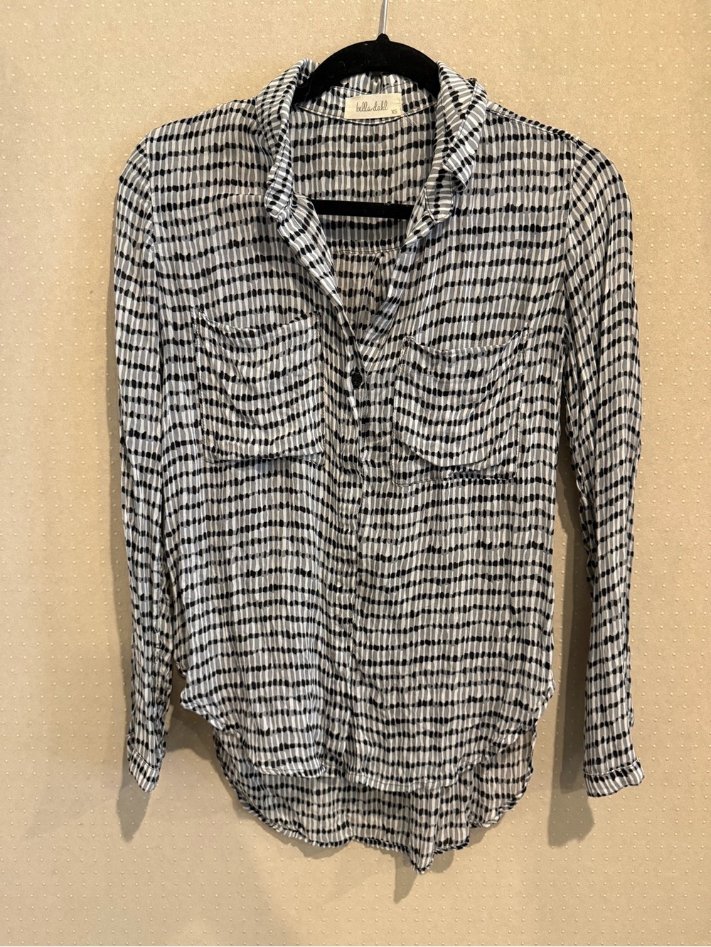 Bella Dahl Black and White Grid-Stripe Button Down Shirt - XS